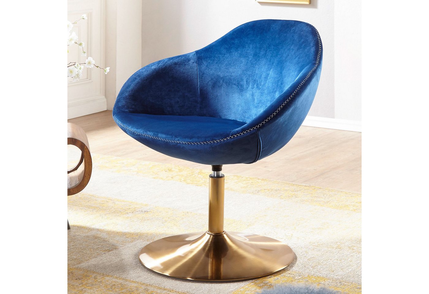 FINEBUY Polsterstuhl SuVa14764_1 (Samt Blau / Gold 70x79x70 cm, Design Drehstuhl), Loungesessel Drehbar, Polsterstuhl Lounge von FINEBUY