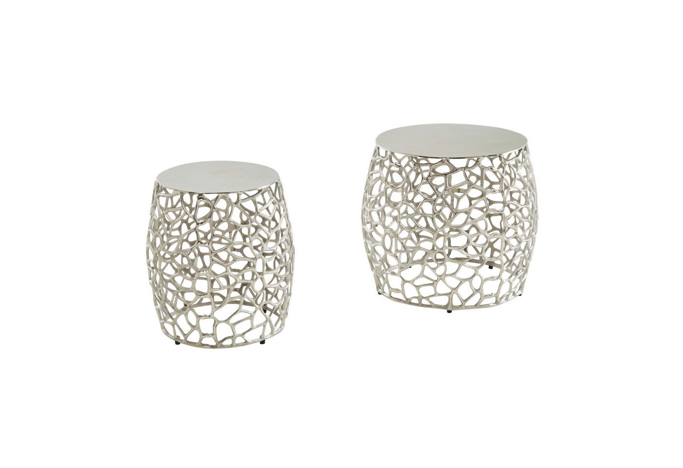 FINEBUY Satztisch FB41303 (Beistelltisch 2er Set Aluminium Silber Rund), Wohnzimmertisch Ast-Struktur, Couchtisch Modern von FINEBUY