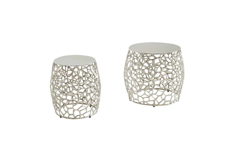 FINEBUY Satztisch FB41303 (Beistelltisch 2er Set Aluminium Silber Rund), Wohnzimmertisch Ast-Struktur, Couchtisch Modern von FINEBUY