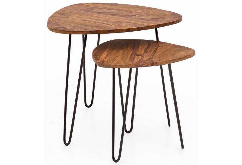 FINEBUY Satztisch FB51455 (Design Beistelltisch, 2er Set Massivholz), Couchtisch Dreieckig, Kleiner Wohnzimmertisch von FINEBUY