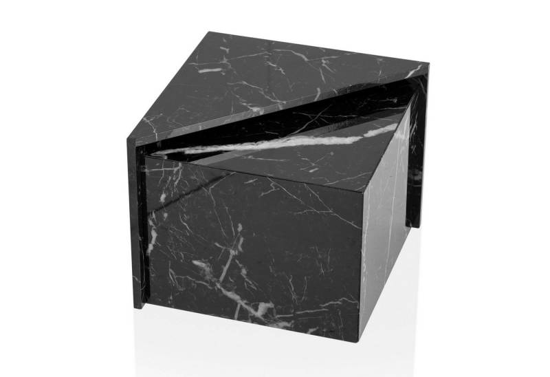 FINEBUY Satztisch Couchtisch Sofatisch MONOBLOC 2er Set Hochglanz Marmor Optik Dreieckig (Couchtisch 2er Set Schwarz Hochglanz Marmor Optik), Wohnzimmertisch Modern, Sofatisch MONOBLOC von FINEBUY