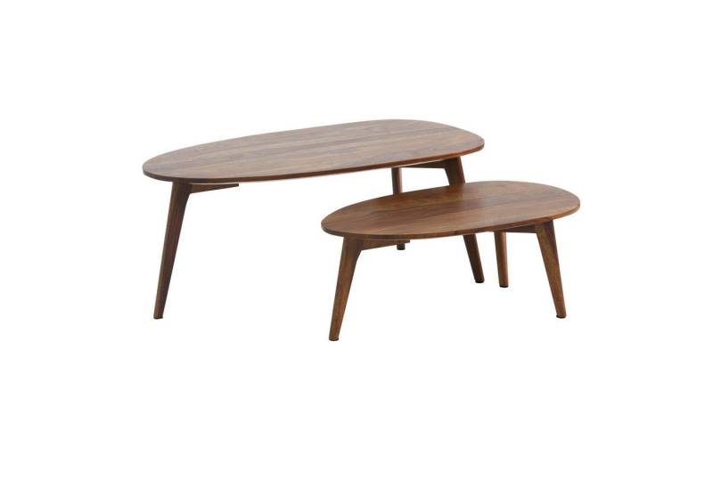FINEBUY Satztisch SuVa42504_1 (Massivholz, Couchtisch 2er Set Braun), Wohnzimmertisch Nierenform, Sofatisch Dreibein von FINEBUY
