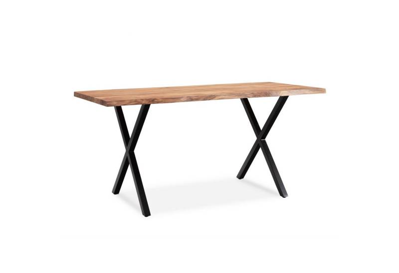 FINEBUY Schreibtisch FB68350 (140x80x76 cm Akazie Massivholz, Baumkante Modern), Computertisch Home Office, Bürotisch X-Beine von FINEBUY
