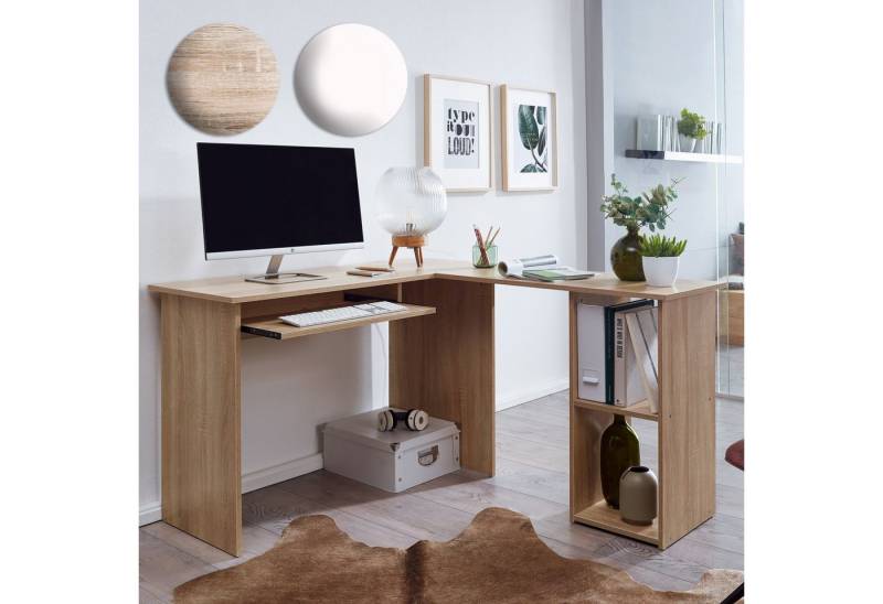 FINEBUY Schreibtisch kombination Bürotisch Eck Winkel PC Tisch Büro (Eckschreibtisch 140 x 75,5 x 120 cm Sonoma), HomeOffice Bürotisch Schreibtischkombination von FINEBUY