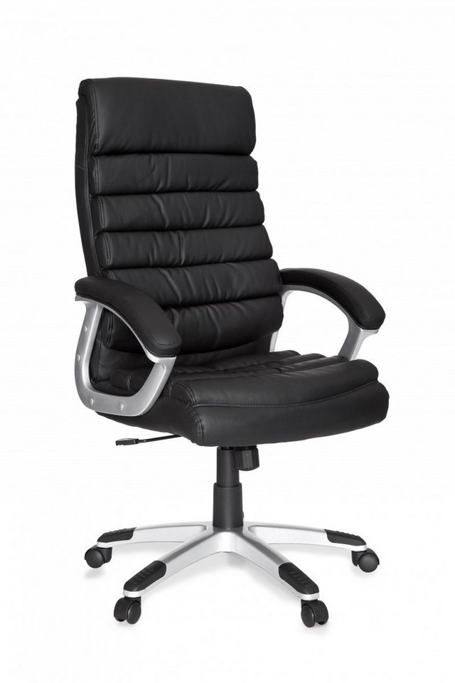 FINEBUY Schreibtischstuhl SuVa1021_1 (Valencia, Bürostuhl Kunstleder Schwarz bis 120 kg), Schreibtischstuhl ergonomisch mit Kopfstütze von FINEBUY