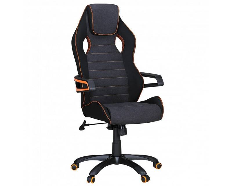 FINEBUY Schreibtischstuhl SuVa2732_1 (Stoff Schwarz Orange, Bürostuhl XXL 120 kg Modern), Schreibtischstuhl Drehbar, Drehstuhl Racing Design von FINEBUY