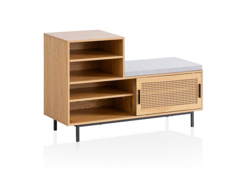 FINEBUY Schuhbank FB100058 (mit Sitzfläche Garderobenbank 120x75,5x40 cm Eiche), Sitzbank Schmal Flur mit Stauraum, Flurbank von FINEBUY