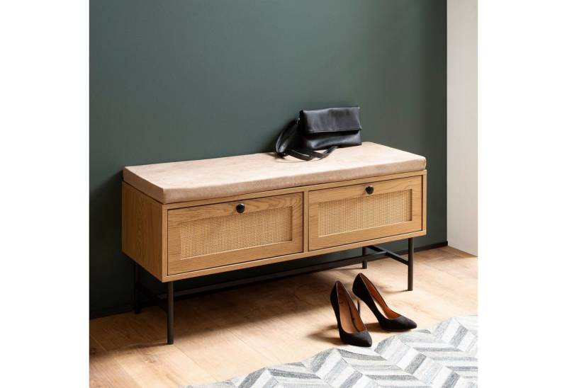 FINEBUY Schuhbank FB104622 (Garderobenbank Gepolstert, 100 cm Eiche-Dekor), Sitzbank Schmal Flur mit Stauraum, Flurbank von FINEBUY