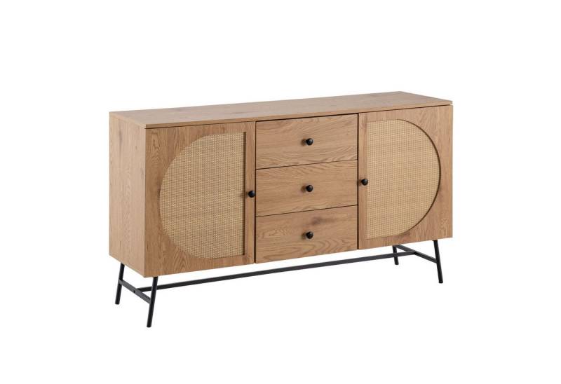 FINEBUY Sideboard FB103436 (140x80x40 cm Anrichte, Eiche-Dekor Rattangeflecht), Kommode Türen & Schubladen, Hoher Kommodenschrank von FINEBUY