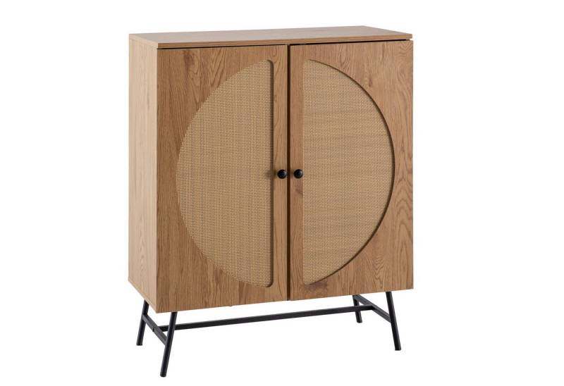 FINEBUY Sideboard FB104655 (80x103x39 cm Anrichte, Eiche-Dekor Rattangeflecht), Kommode Türen Highboard, Hoher Kommodenschrank von FINEBUY