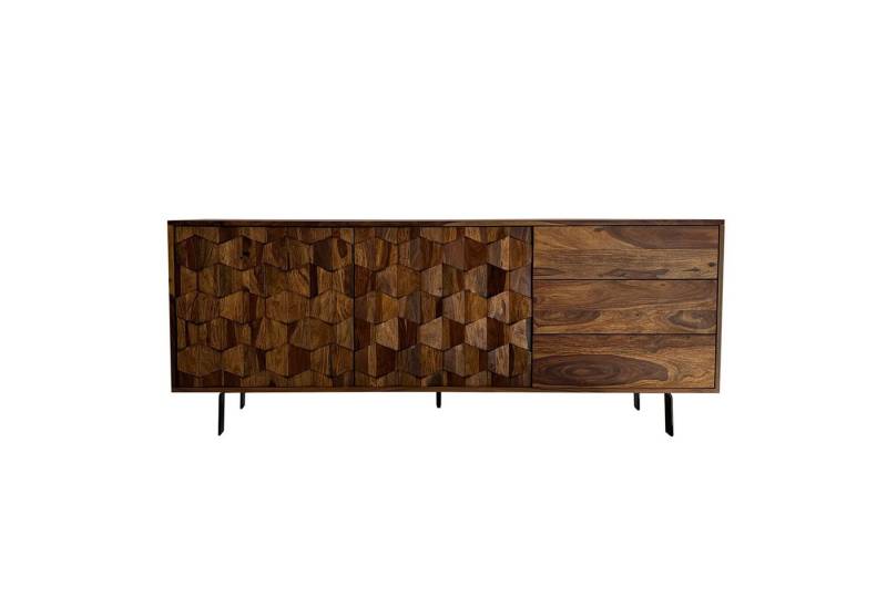 FINEBUY Sideboard FB111019 (175 cm Massivholz Braun, Kommode Stauraum), Anrichte Modern, Standschrank Türen & Schubladen von FINEBUY