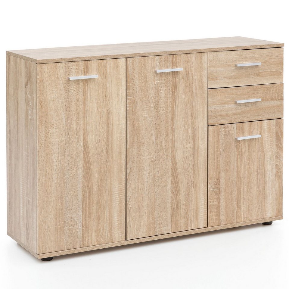 FINEBUY Sideboard SuVa11839_1 (mit Türen & Schubladen 107x79x35 cm Schrank Sonoma), Kommode Modern, Anrichte Mehrzweckschrank Klein von FINEBUY