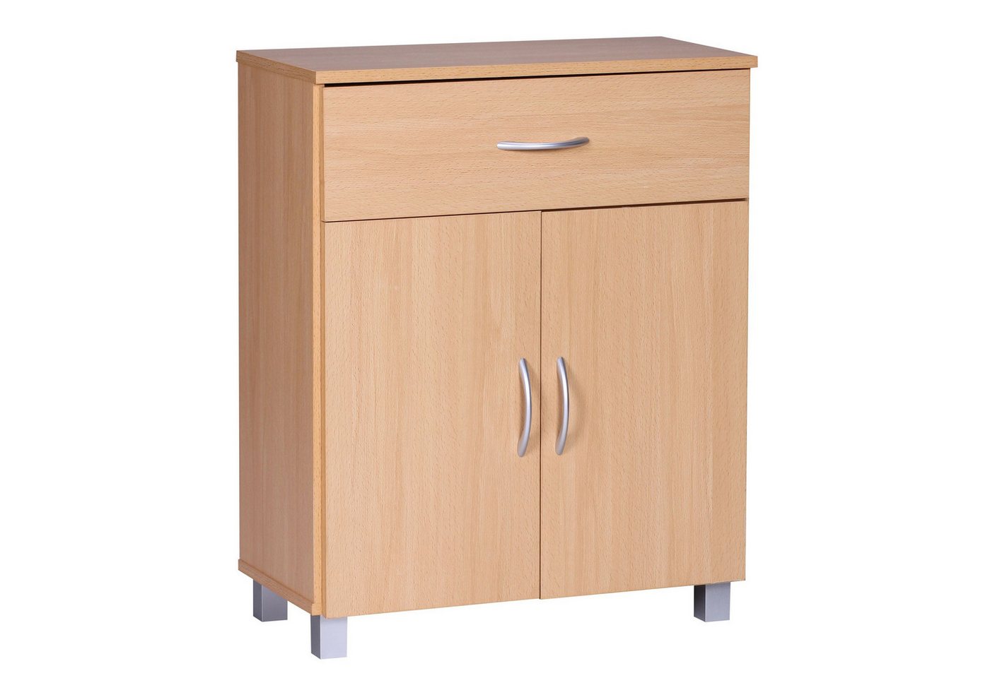 FINEBUY Sideboard SuVa1592_1 (SETE Buche mit 2 Schubladen & 2 Türen 60x75x30 cm), Design Kommode Anrichte Flur-Schrank mit Griffen von FINEBUY