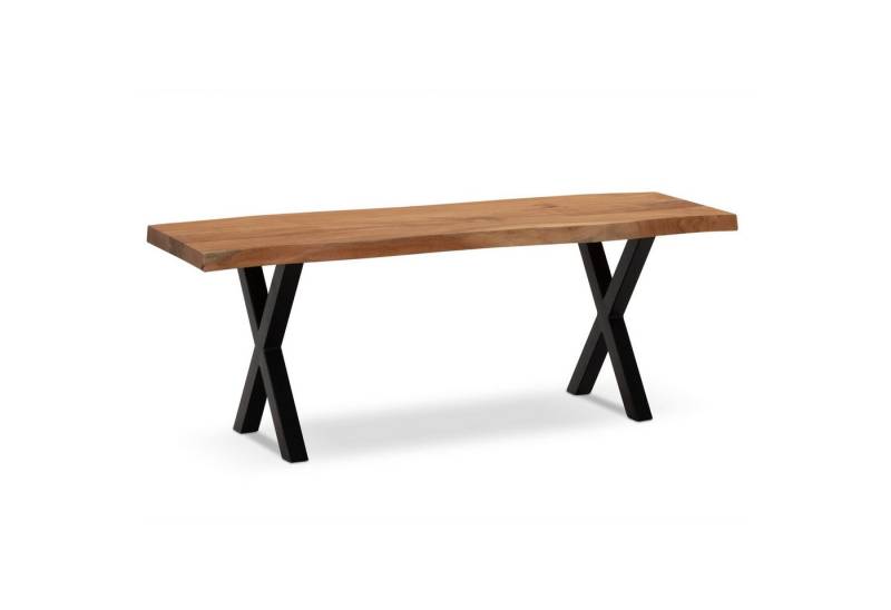 FINEBUY Sitzbank FB100797 (Akazie Massivholz / Metall Bank 120x40x45,5 cm), Flurbank Modern, Kleine Dielenbank 2 Personen von FINEBUY