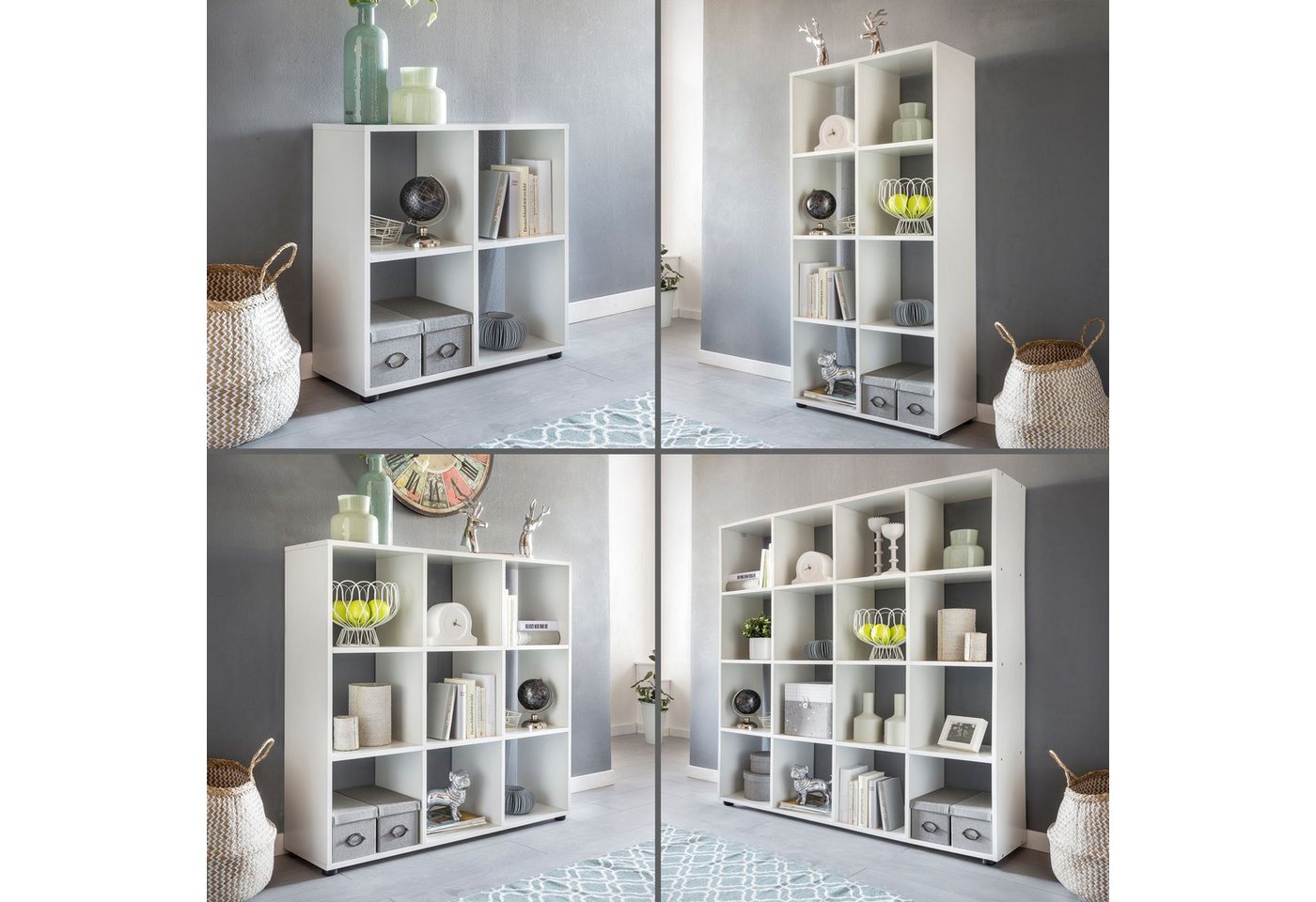 FINEBUY Standregal SuVa11690_1, mit 4 Fächern Weiß 70 x 72 x 29 cm, Bücherregal, Raumteiler Quadratisch, Würfelregal Modern von FINEBUY