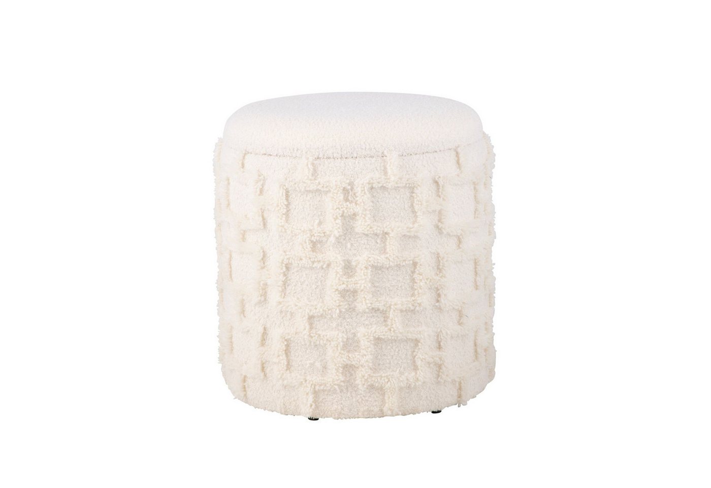 FINEBUY Stauraumhocker FB111027 (Stoff 40 cm, Hocker mit Stauraum Rund Modern), Dekohocker Creme Klein, Sitzhocker Gepolstert von FINEBUY