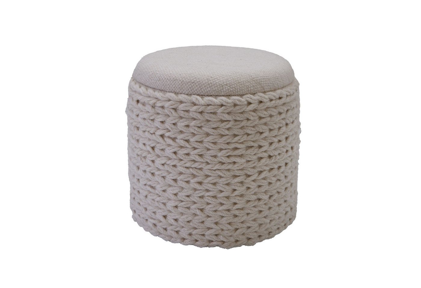 FINEBUY Stauraumhocker FB111031 (40 cm Hocker mit Stauraum Rund Boho Beistellhocker), Dekohocker Creme Wolle, Sitzhocker Gepolstert von FINEBUY