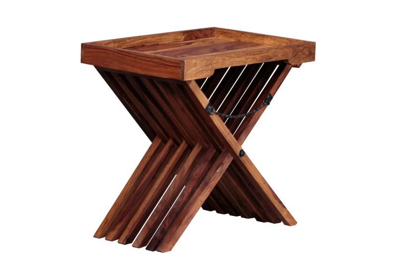 FINEBUY Tabletttisch SuVa3511_1 (Tabletttisch Massivholz 60x40x57 cm), Sofatisch, Wohnzimmertisch mit abnehmbaren Tablett von FINEBUY