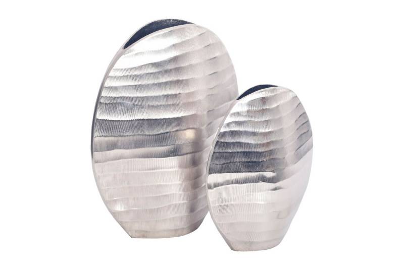 FINEBUY Tischvase FB65113 (Vase 2er Set Aluminium Silber Modern Wellenmuster), Blumenvase 2-teilig, Dekovase Wohndeko Tischdeko von FINEBUY
