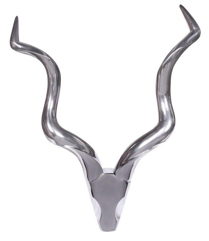 FINEBUY Wanddekoobjekt SuVa1239_1 (Deko Hirschgeweih Aluminium 80 cm Silber modern), Wanddeko Metall Design Hirschkopf Geweih Wand groß von FINEBUY