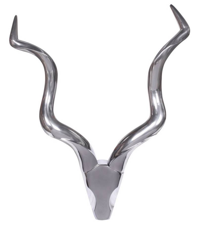 FINEBUY Wanddekoobjekt SuVa1239_1 (Große Wanddeko Hirschkopf Geweih aus Metall), Deko Hirschgeweih Aluminium 80 cm Silber modern von FINEBUY