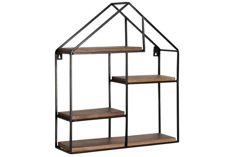 FINEBUY Wandregal FB92219, 50x60x14 cm Mango Massivholz / Metall Hängeregal, Schweberegal Hausform, Regal Hängend Industrial von FINEBUY