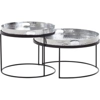 FineBuy Couchtisch 2er Set Metall Hammerschlag Satztisch Rund, Sofatisch abnehmbares Tablett, Tabletttisch Sofa 2 teilig Modern, Runder Beistelltisch von FINEBUY