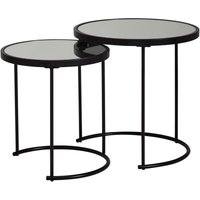 Finebuy - Design Beistelltisch Rund ø 50/42 cm - 2 teilig Schwarz mit Spiegel Glas, Wohnzimmertisch 2er Set, Satztisch verspiegelt, Couchtisch von FINEBUY