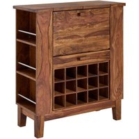 Hausbar Sheesham Massivholz 88x102x40 cm Weinbar ausklappbar, Spirituosenschrank mit Aufbewahrung für Flaschen und Gläser, Barschrank mit Tür, von FINEBUY