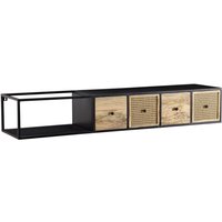 Finebuy - Lowboard Hängend Mango Massivholz / Metall 150x25x35 cm TV-Schrank Schwarz, Design Fernsehtisch Wiener Geflecht Modern, Fernsehschrank von FINEBUY