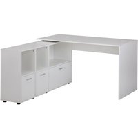 FineBuy Schreibtischkombination 136 cm Weiß Schreibtisch mit Sideboard, Winkelschreibtisch Home Office, Tisch Büro Modern von FINEBUY