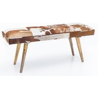 Sitzbank Ziegenfell / Massivholz Bank 120 x 40 x 52 cm, Polsterbank Flur Esszimmer Braun, Kleine Bettbank Fell, Dielenmöbel Flurbank - Finebuy von FINEBUY