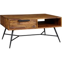 Couchtisch nishan 87 x 41 x 55 cm Sheesham Massiv Holz, Design Holztisch mit Stauraum und Schublade, Massivholztisch Wohnzimmer, Retro-Industrial von FINEBUY