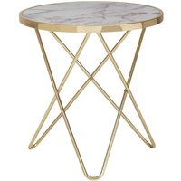 Design Beistelltisch Marmor Optik Weiß Rund Ø55 cm Gold Metallgestell, Kleiner Wohnzimmertisch, Couchtisch - Finebuy von FINEBUY