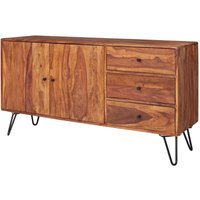 Sideboard FB51420 Sheesham Massivholz 145x75x40 cm Landhaus Kommode, Design Anrichte mit 3 Schubladen & 2 Türen, Hohe Schubladenkommode Holz, von FINEBUY