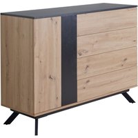 Sideboard 110x87x40 cm mdf Anrichte in Eiche-Dekor / Schwarz, Kommode mit 4 Schubladen, Kommodenschrank Flurschrank mit Tür Modern, Standschrank von FINEBUY