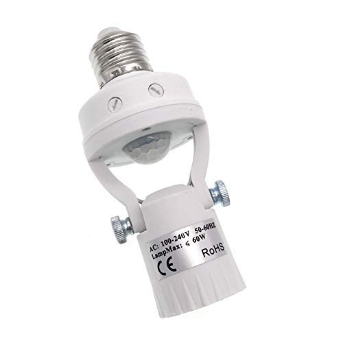 FINELED Bewegungsmelder-Lichtsockel, PIR-Motion E27-Schrauben-Glühbirnenadapter Dämmerungssensor 360 Grad weiß (Rotatable) von FINELED