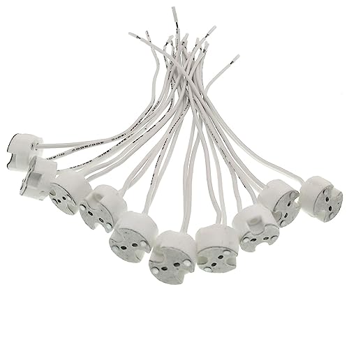 FINELED MR16 GU5.3 LED-Lampenfassung,GU5.3 Fassung mit 12V Kabel - MR16 Bauform - 0,5mm² Kabeldurchmesser - Keramik Sockel - GU 5.3 Fassungen Set Halogen und LED Leuchtmittel (10-Stück) von FINELED