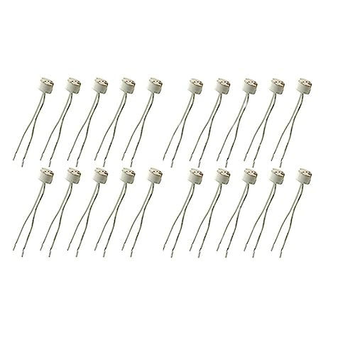 FINELED MR16 GU5.3 LED-Lampenfassung,GU5.3 Fassung mit 12V Kabel - MR16 Bauform - 0,5mm² Kabeldurchmesser - Keramik Sockel - GU 5.3 Fassungen Set Halogen und LED Leuchtmittel (20-Stück) von FINELED