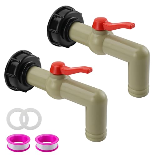FINELYCR 2 Stück Wasserhahn für IBC Container, 1 Zoll Wassertonne Hahn, Auslassdurchmesser 32 mm, mit Bediengriff, Ablasshahn für Regentonne, S60 × 6 Grobgewinde, für 1000 l IBC-Regenwassertank von FINELYCR