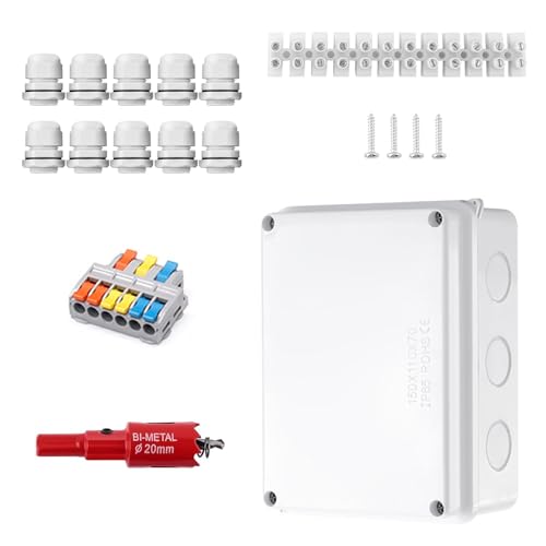 FINELYCR Abzweigdoses Aufputz, 150 X 110 X 70 mm Abzweigdose Wasserdicht, Ip65 Wasserdicht Abzweigdose, Kabelanschluss Im Freien mit Klemmen und Befestigungsmaterial für ø6-12 mm Kabel FINELYCR Abzweigdoses Aufputz, 150 X 110 X 70 mm Abzweigdose Wasserdicht, Ip65 Wasserdicht Abzweigdose, Kabelanschluss Im Freien mit Klemmen und Befestigungsmaterial für ø6-12 mm Kabel von FINELYCR