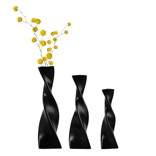 FINELYCR Deko Vase Set of 3, 3 Stück Vase Schwarz, Verdrehter Hoher Körper Deko Vase, Moderne Heimdekoration, Minimalistische Skandinavische Dekoration, Geeignet für Wohnzimmer, Schlafzimmer von FINELYCR