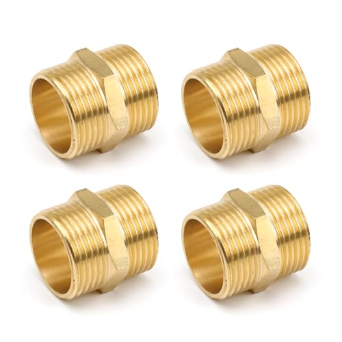 FINELYCR Doppelnippel 1 Zoll, 4 Stück Messing Verschraubung 1 Zoll, Doppelanschluss G1 (ø 32,5 mm), Doppelnippel Messing Fittings, für Trinkwassererwärmungsanlagen, Sanitärinstallationen von FINELYCR