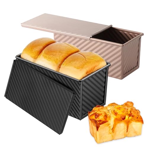 FINELYCR Toastbrot Backform mit Deckel, 2 Stück Brotbackformen (Schwarz/Roségold), Toastbrotform, mit 3 Belüftungsöffnungen im Boden - für Brot, Kuchen und Gebäck von FINELYCR