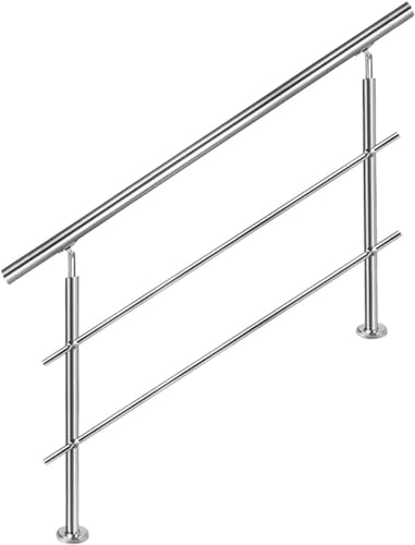 FINEUNAN Edelstahl Handlauf Geländer für Treppen Brüstung Balkon mit 2 Querstreben - Innen und Außen Handlauf Geländer Treppengeländer Edelstahl Brüstung Balkon (200CM, 2 Querstreben) von FINEUNAN