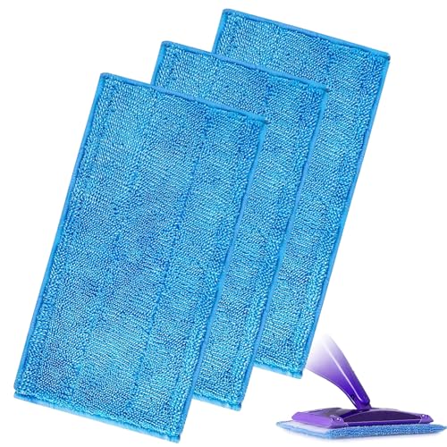 3Pcs Mop Microfaser Reinigung Pads, Wiederverwendbar Mop Pads für Swiffer WetJet, Wischmopp Reinigungskissen Bezug Ersatzbezug für Hartholz Laminat Fliesen, Fliesen, Laminat-30x15cm-Blau von FINEVERNEK