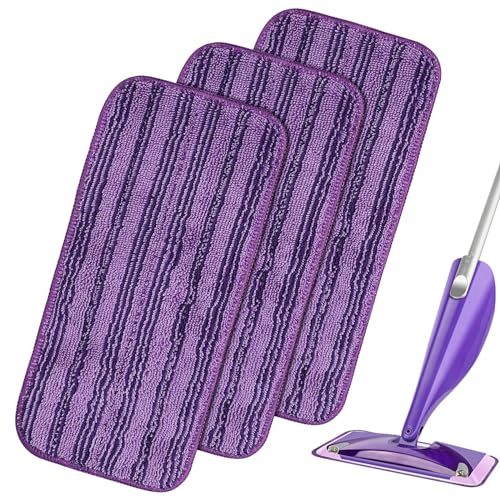 3Pcs Mop Microfaser Reinigung Pads, Wiederverwendbar Mop Pads für Swiffer WetJet, Wischmopp Reinigungskissen Bezug Ersatzbezug für Hartholz Laminat Fliesen, Fliesen, Laminat-30x15cm-Violett von FINEVERNEK