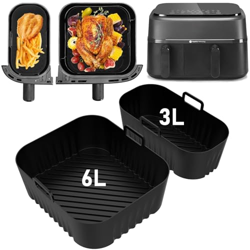 2 Stück Silikonform Heißluftfritteuse Zubehör für Philips Airfryer Dual Basket 3000 Serie (6L/3L), Spülmaschinenfest & Kompatibel mit NA350, Wiederverwendbares Airfryer Zubehör für Frittieren von FINEVERNEK