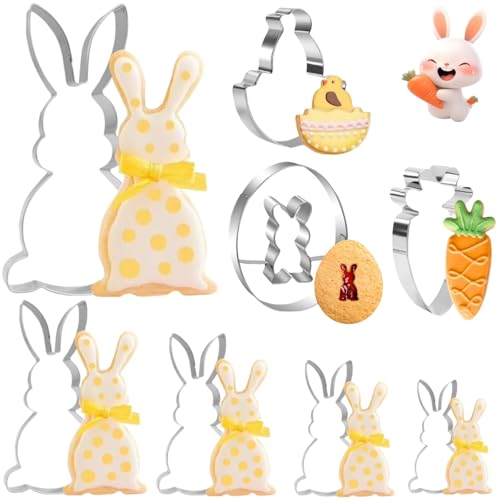 FINEVERNEK Osterhasen Ausstecher Set Ostern Ausstechformen, 8 Stück Plätzchen Ausstecher Ostern Set, Osterhasen Groß Oster Ei Plätzchen Ausstechform, Ideales Ostergeschenk für Osterplätzchen von FINEVERNEK