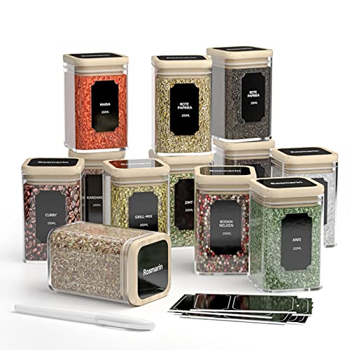FINEW Gewürzgläser Set Eckig - 12 x 200ml, Hochwertig Gewürzdosen aus Glas Glasbehälter mit Bambusdeckel, Luftdicht Vorratsdosen Glas Set mit Etiketten & Marker, Gläser zur Gewürze Aufbewahrung FINEW Gewürzgläser Set Eckig - 12 x 200ml, Hochwertig Gewürzdosen aus Glas Glasbehälter mit Bambusdeckel, Luftdicht Vorratsdosen Glas Set mit Etiketten & Marker, Gläser zur Gewürze Aufbewahrung von FINEW